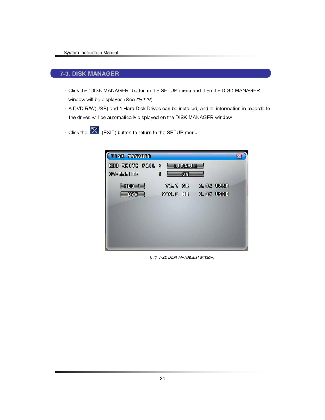 Clover Electronics TFT2284C, TFT2288C, LCD2284DVR, LCD2288DVR instruction manual Disk Manager 