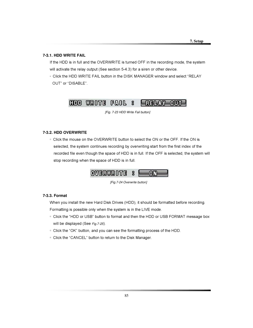 Clover Electronics TFT2288C, TFT2284C, LCD2284DVR, LCD2288DVR instruction manual HDD Write Fail, HDD Overwrite, Format 