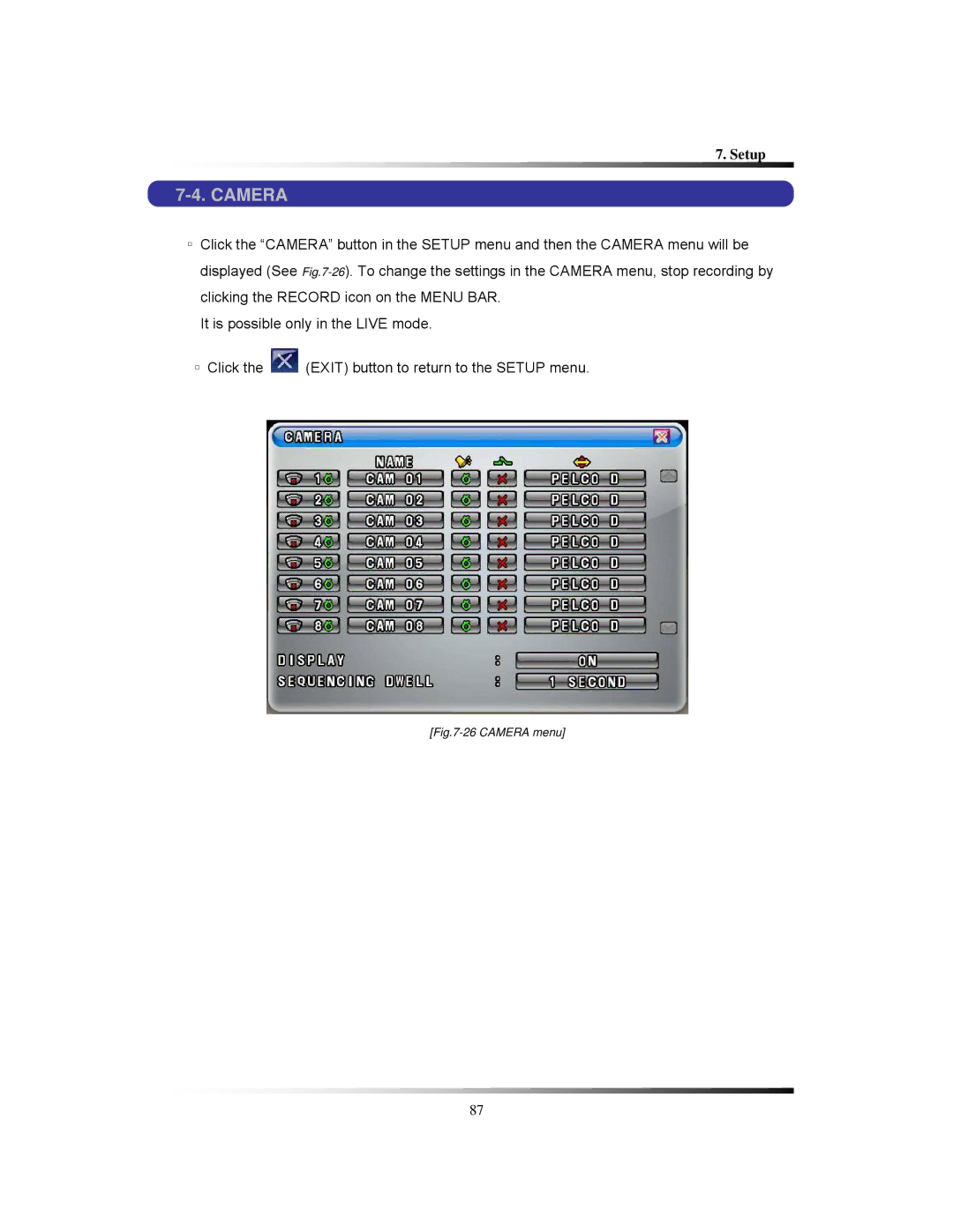 Clover Electronics LCD2288DVR, TFT2284C, TFT2288C, LCD2284DVR instruction manual Camera 