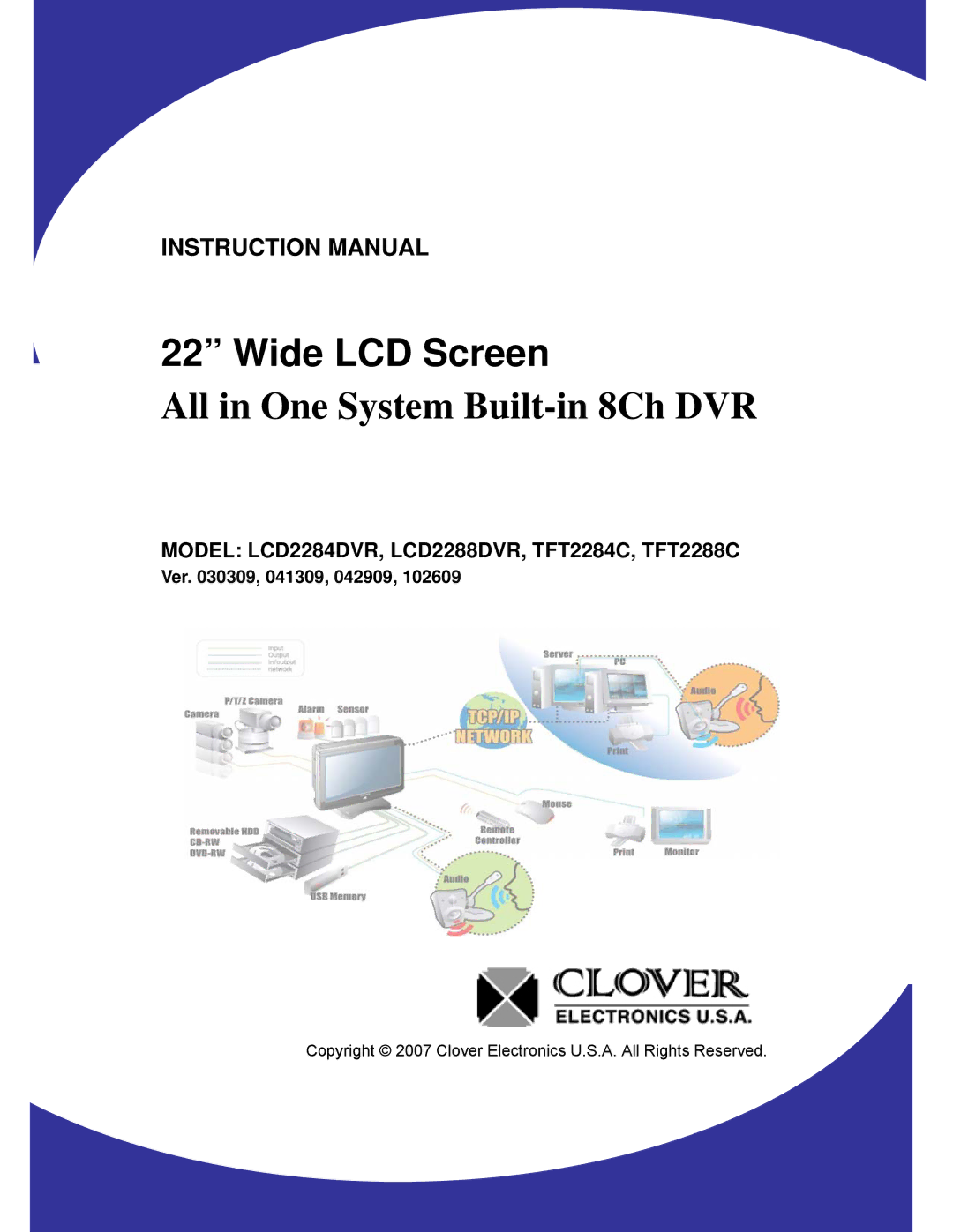 Clover Electronics TFT2288C, TFT2284C, LCD2284DVR, LCD2288DVR instruction manual Wide LCD Screen 