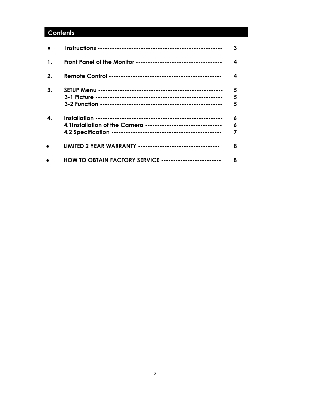 Clover Electronics TFT7001 manual Contents 