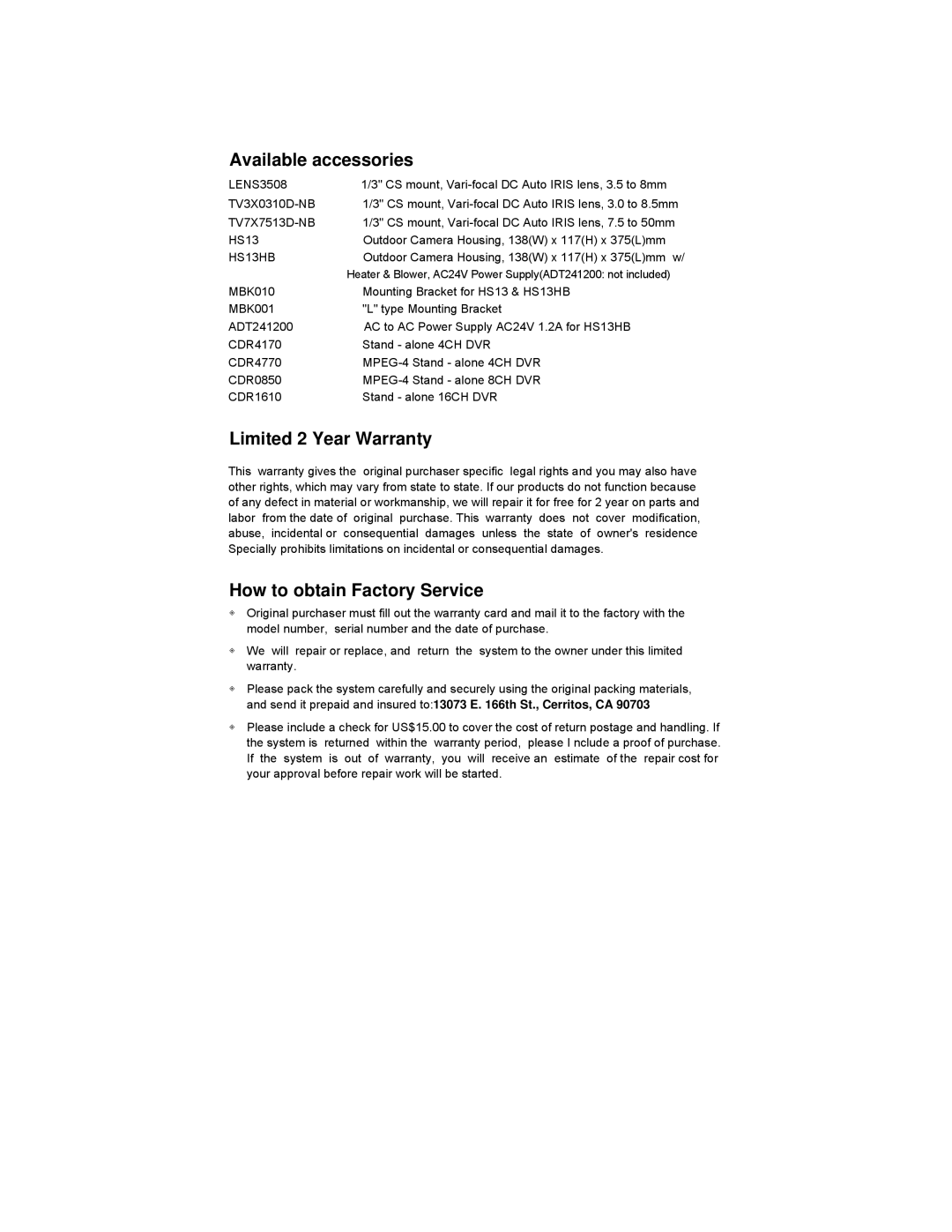 Clover Electronics Z570 instruction manual Available accessories 