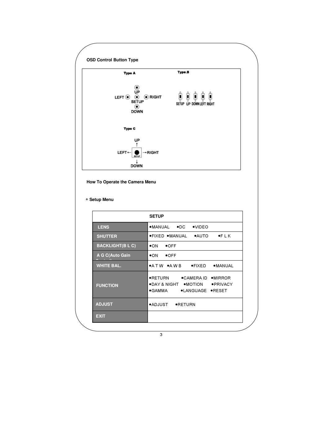 Clover Electronics Z570 instruction manual Lens, Shutter, Backlightb L C, White BAL, Function, Adjust, Exit 