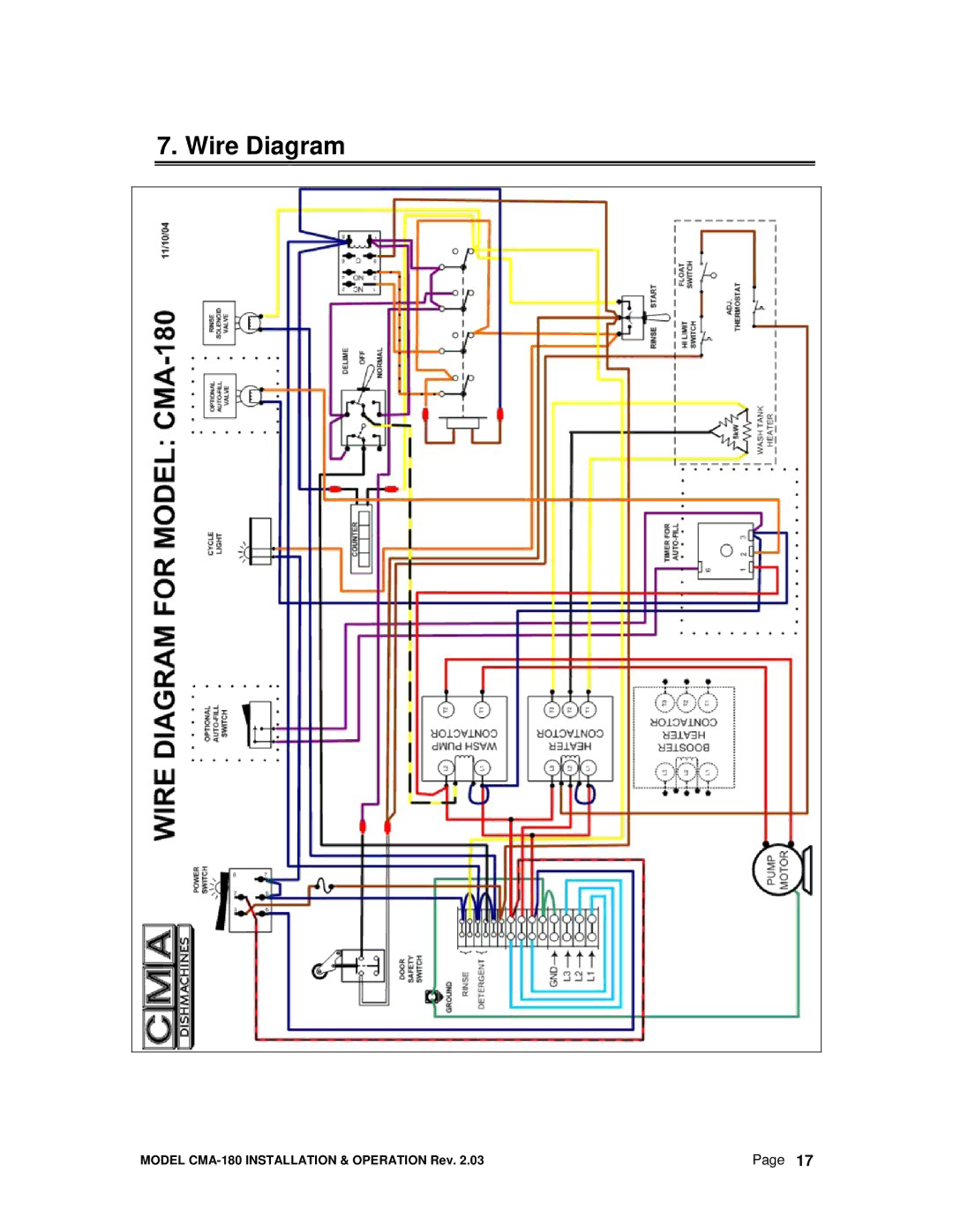 CMA Dishmachines CMA-180 manual Wire Diagram 