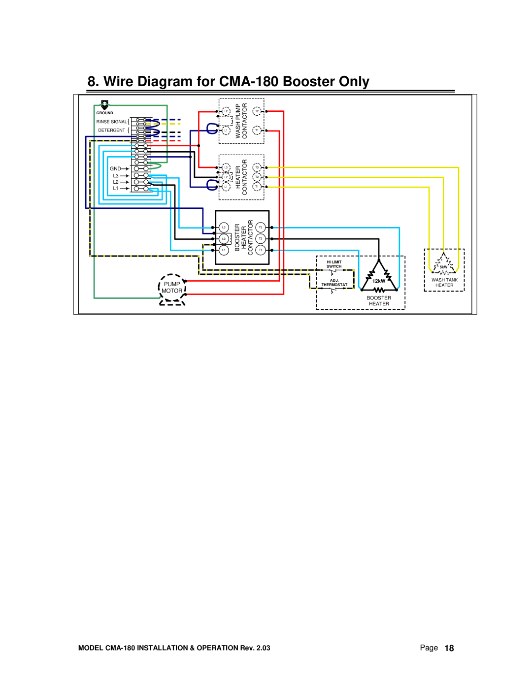 CMA Dishmachines manual Wire Diagram for CMA-180 Booster Only 