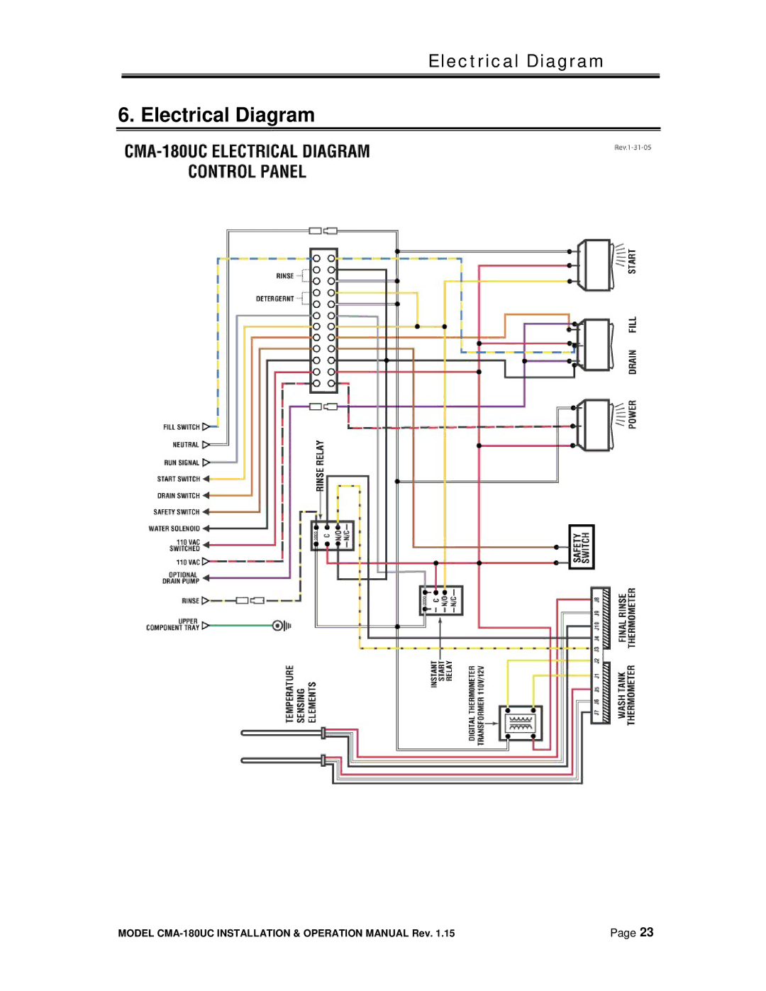 CMA Dishmachines CMA-180UC manual Electrical Diagram 