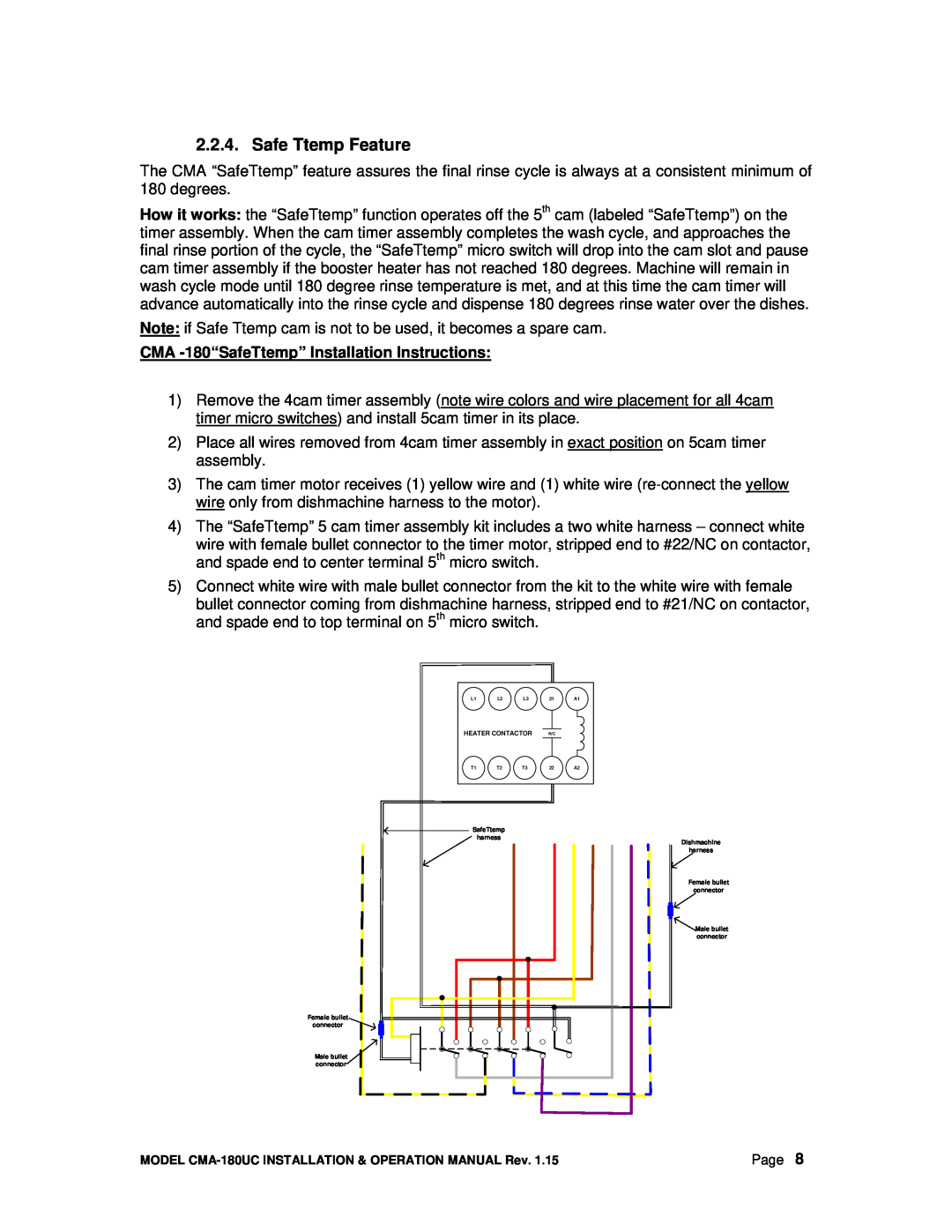 CMA Dishmachines CMA-180UC manual Safe Ttemp Feature, CMA -180“SafeTtemp” Installation Instructions 
