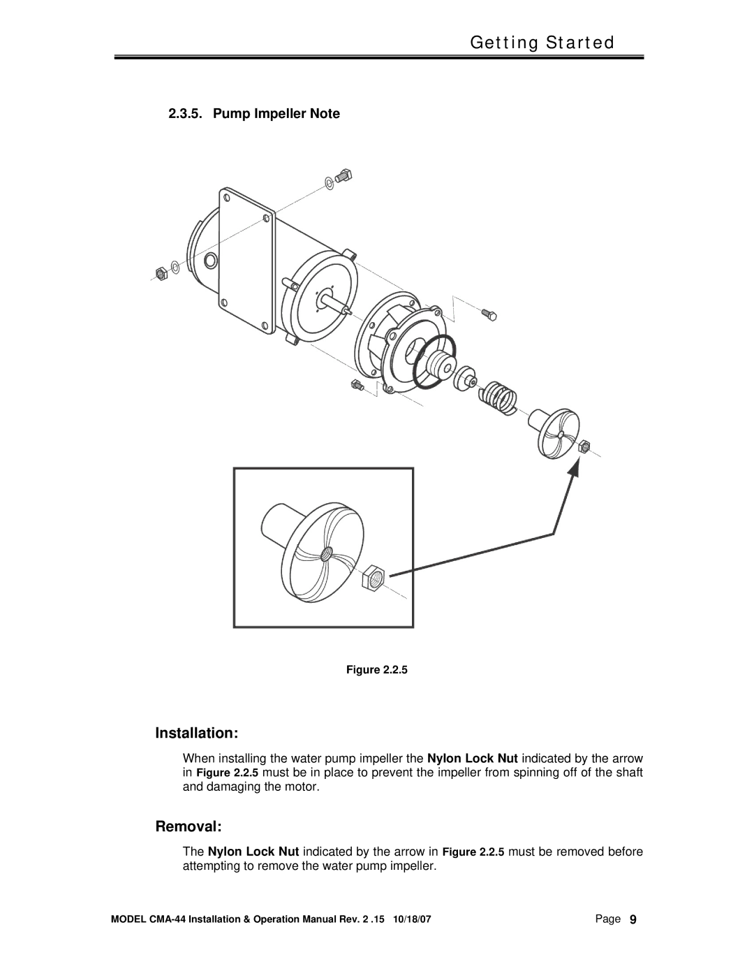 CMA Dishmachines CMA-44 manual Installation, Pump Impeller Note 