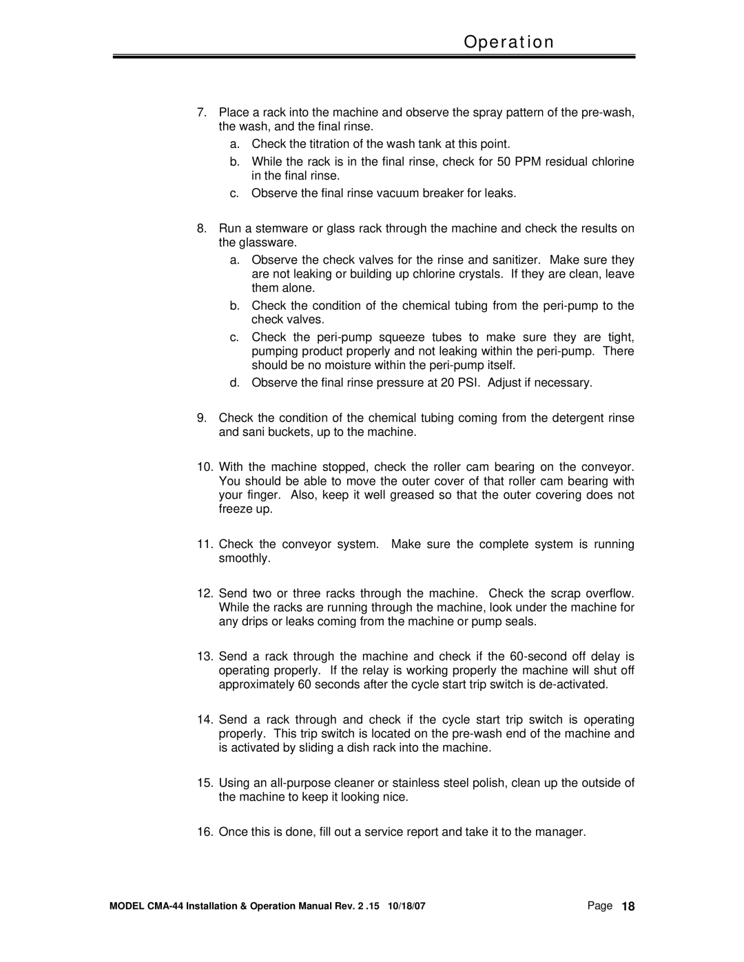 CMA Dishmachines CMA-44 manual Operation 