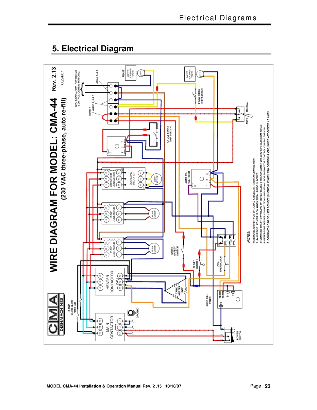 CMA Dishmachines CMA-44 manual Electrical Diagram 