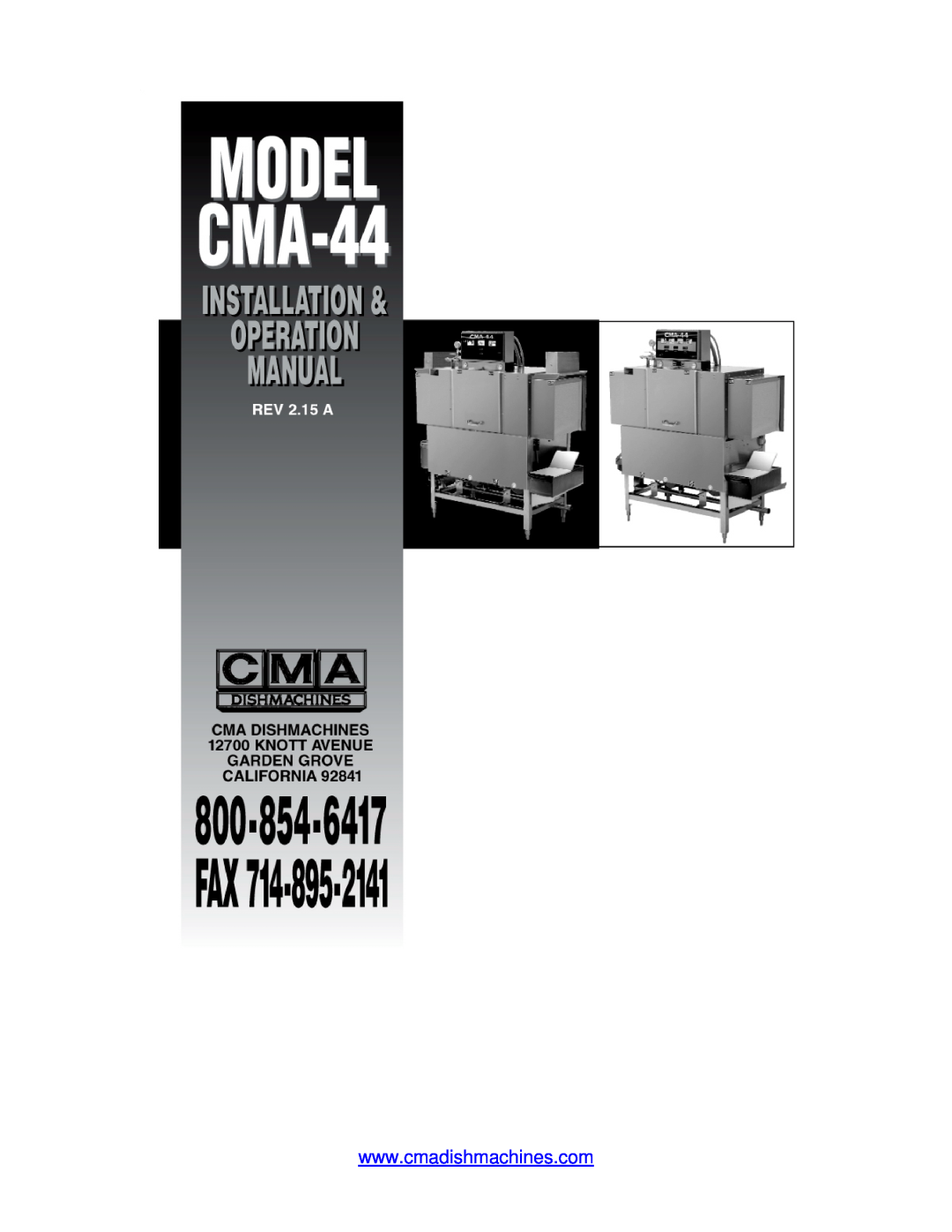 CMA Dishmachines CMA-44 manual 