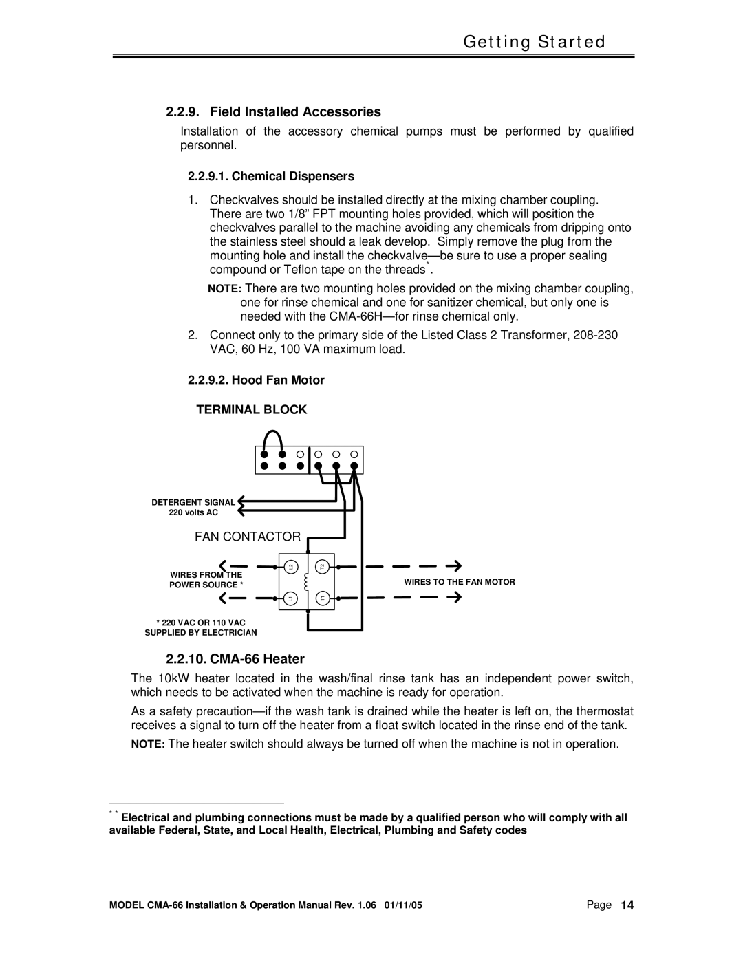 CMA Dishmachines manual Field Installed Accessories, CMA-66 Heater 