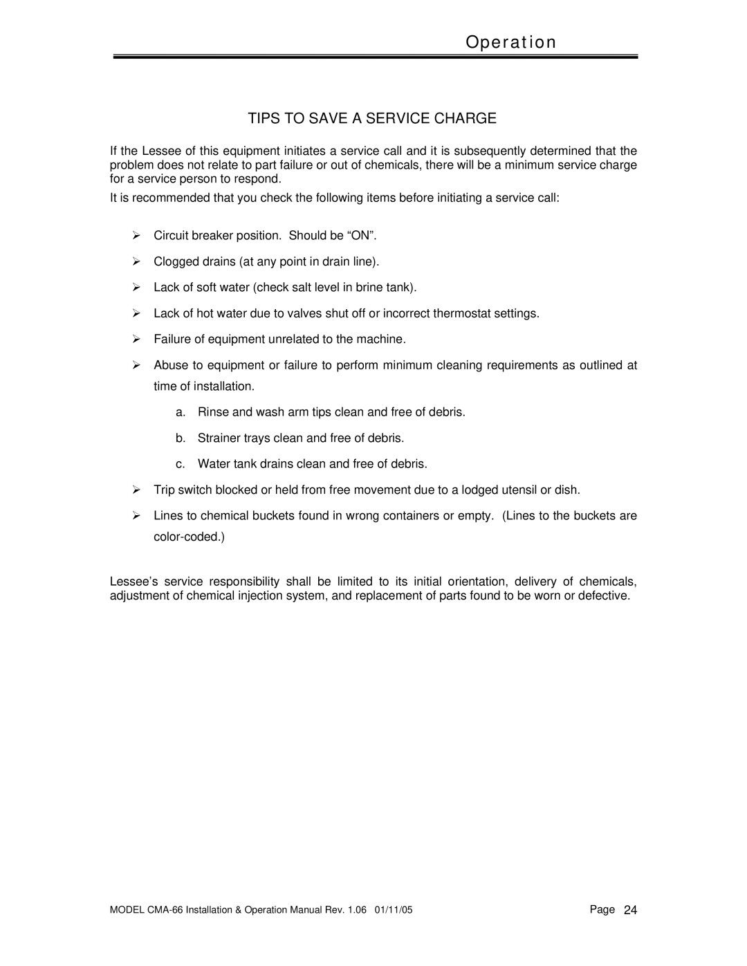 CMA Dishmachines CMA-66 manual Tips to Save a Service Charge 