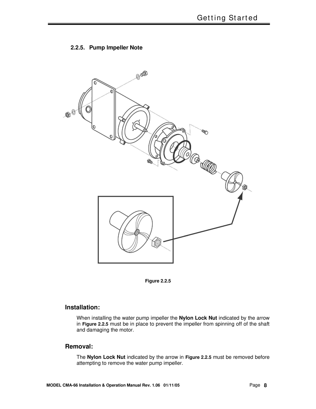 CMA Dishmachines CMA-66 manual Installation, Pump Impeller Note 