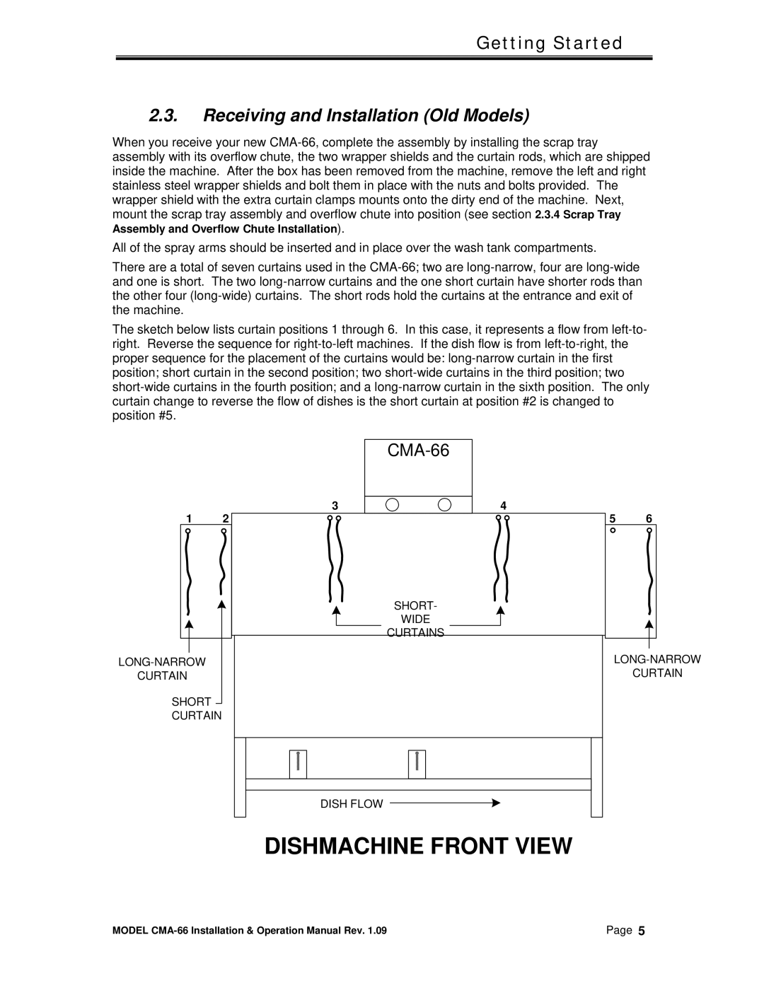 CMA Dishmachines CMA-66 manual Receiving and Installation Old Models 