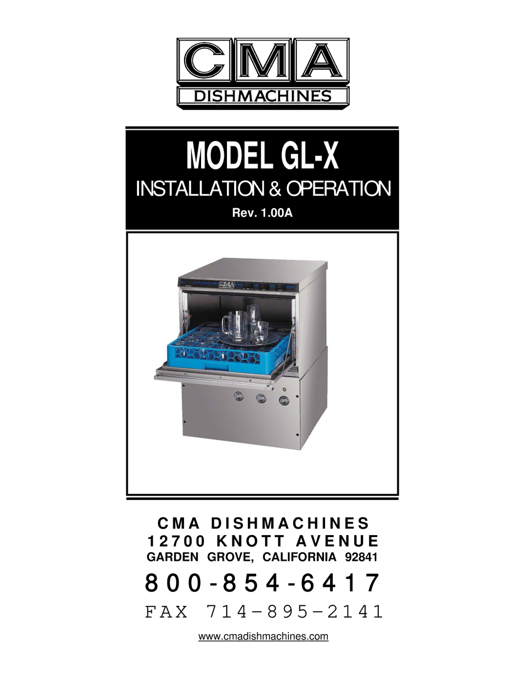 CMA Dishmachines manual Model GL-X 