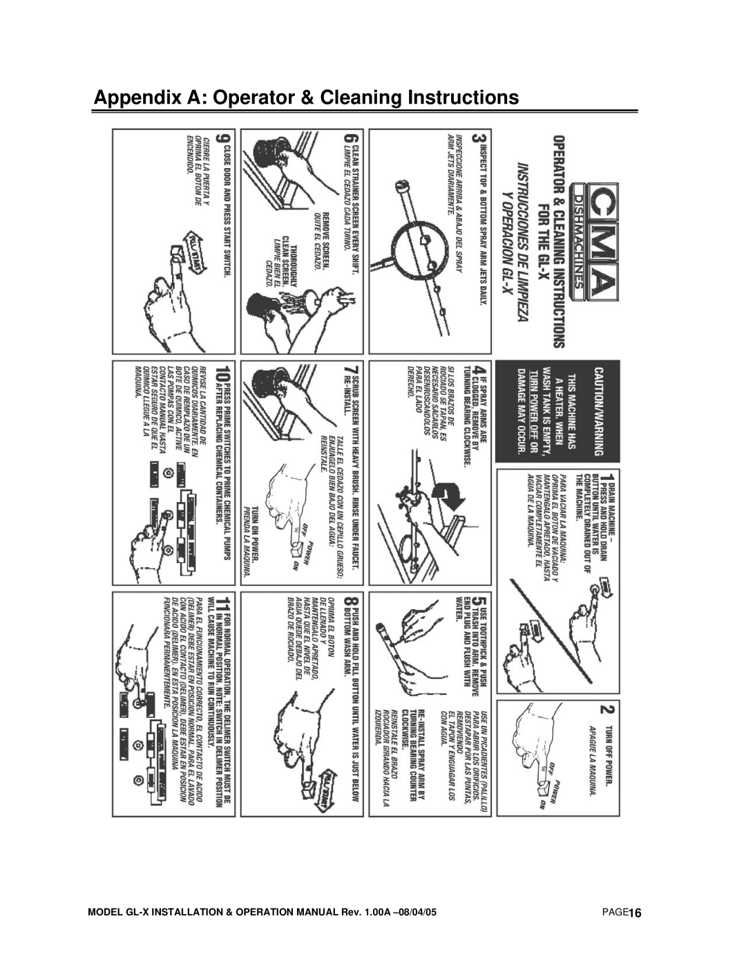 CMA Dishmachines GL-X manual Appendix a Operator & Cleaning Instructions 