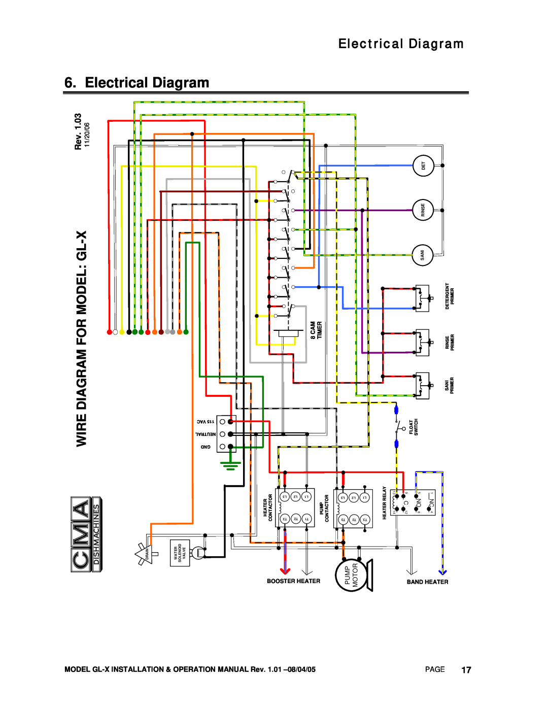CMA Dishmachines GL-X Electrical Diagram, Wire Diagram For Model Gl-X, Booster Heater, Band Heater, 8IT CM MARE, Es Re 
