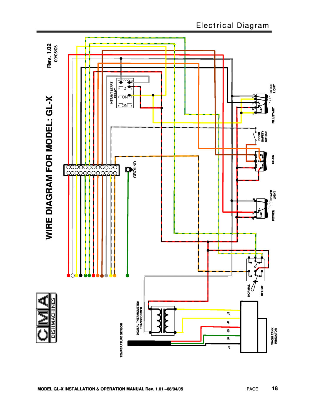CMA Dishmachines GL-X owner manual Wire Diagram For Model Gl-X, Electrical Diagram, Rev.1.02, Ground 