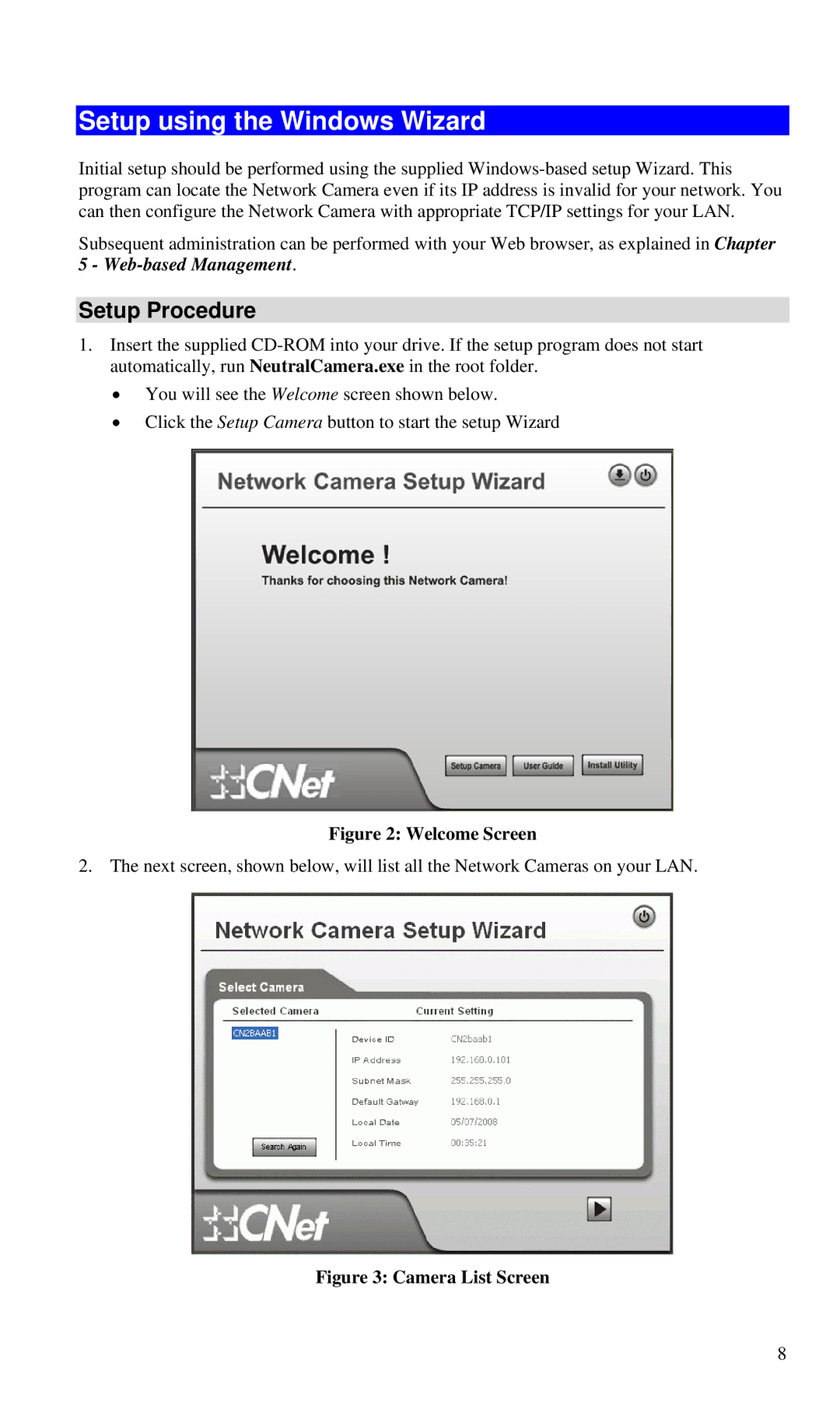 CNET CIC-930W manual Setup using the Windows Wizard, Setup Procedure 