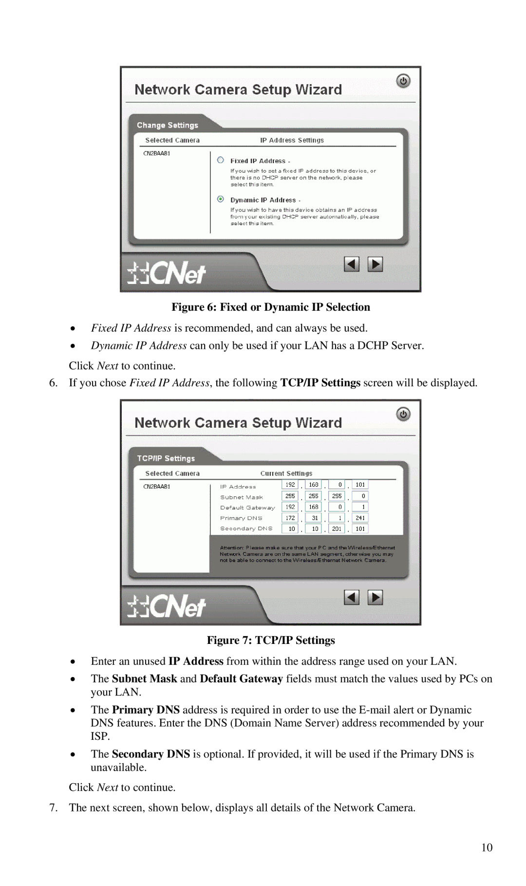 CNET CIC-930W manual Fixed or Dynamic IP Selection 