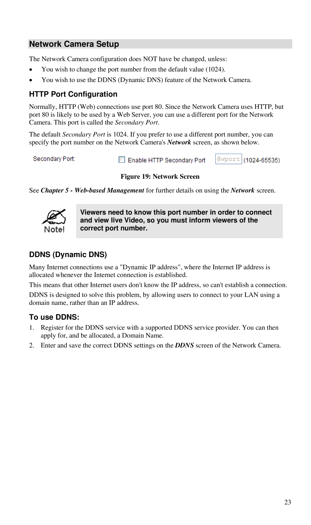 CNET CIC-930W manual Network Camera Setup, Http Port Configuration, Ddns Dynamic DNS, To use Ddns 