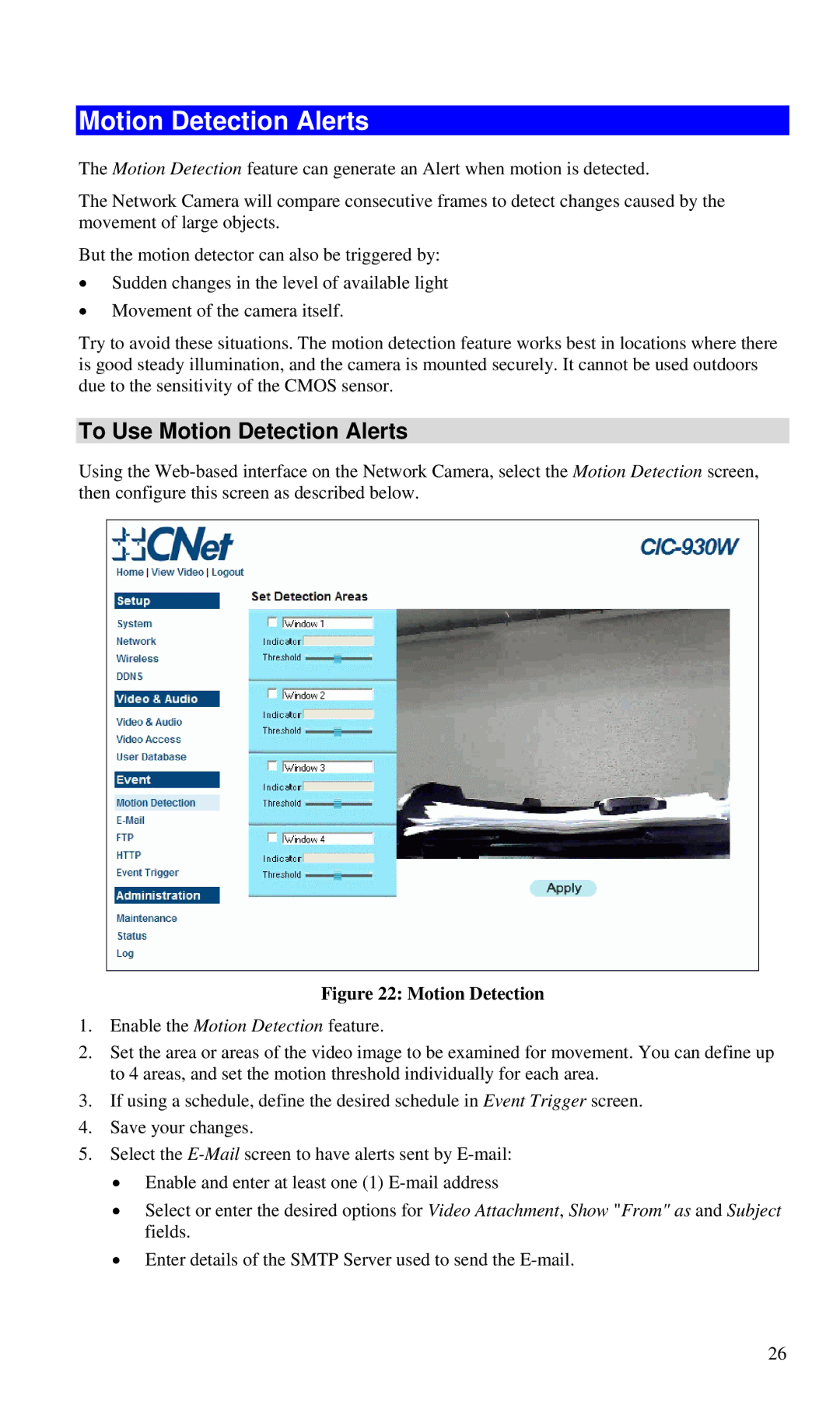 CNET CIC-930W manual To Use Motion Detection Alerts 