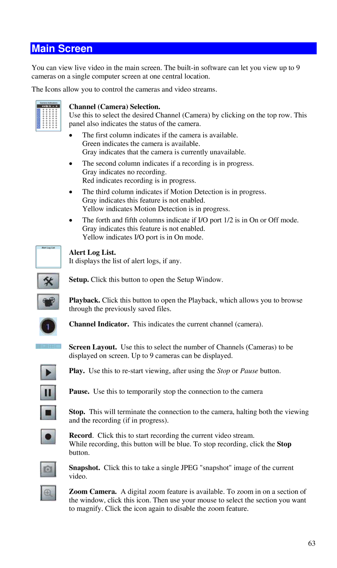 CNET CIC-930W manual Channel Camera Selection, Alert Log List 