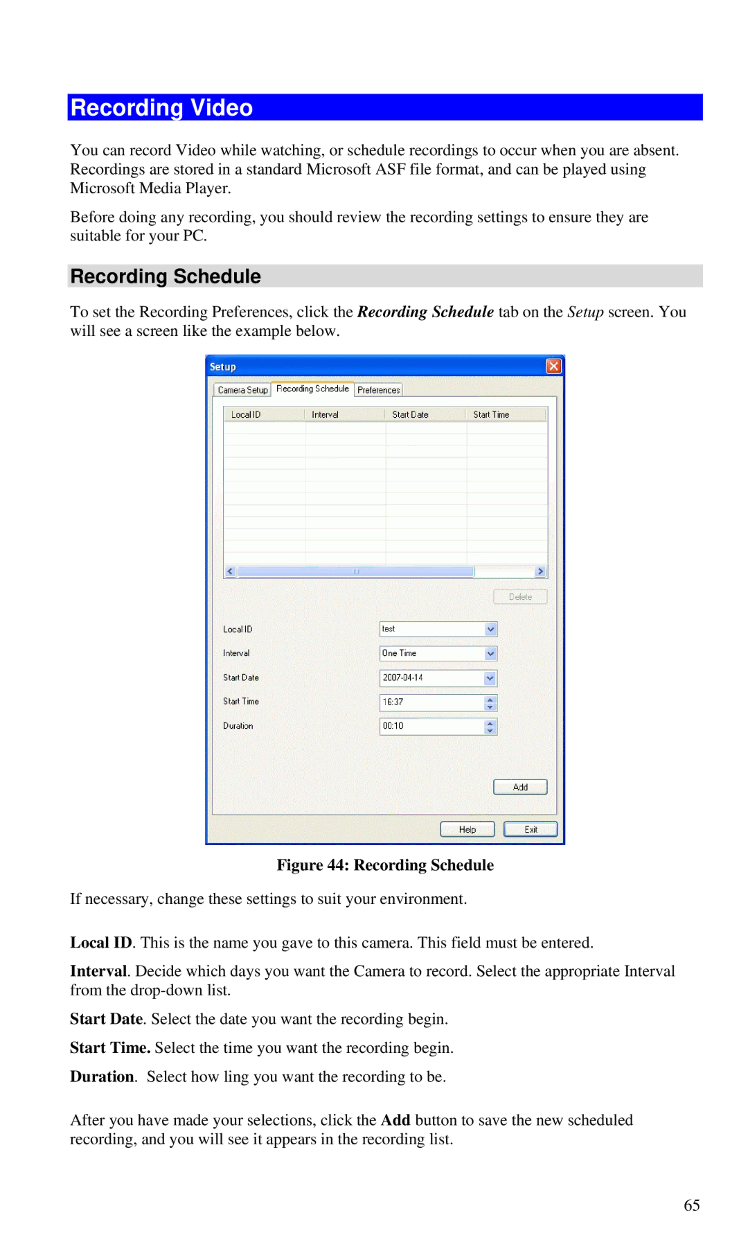 CNET CIC-930W manual Recording Video, Recording Schedule 