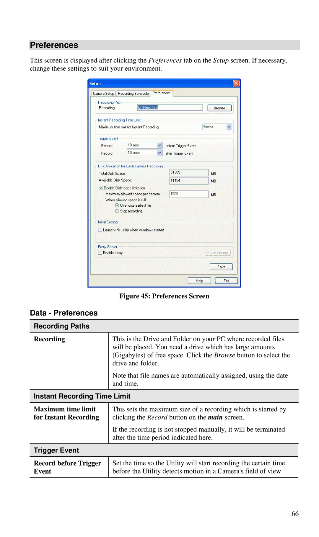 CNET CIC-930W manual Data Preferences, Recording Paths, Instant Recording Time Limit 