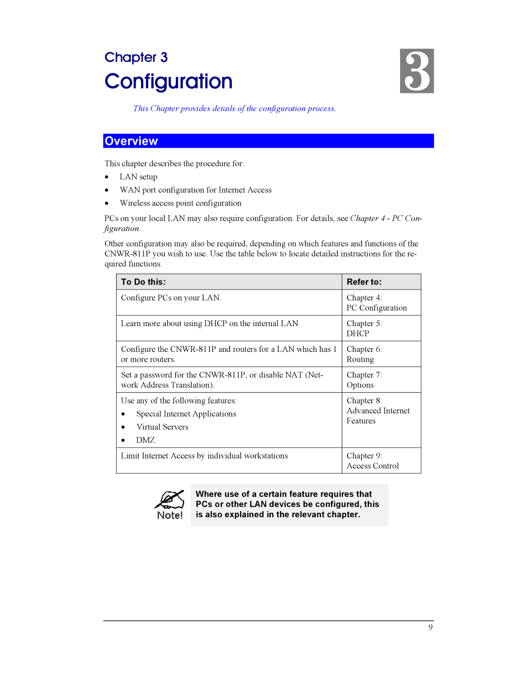 CNET CNWR-811P manual Configuration, Overview, To Do this Refer to 