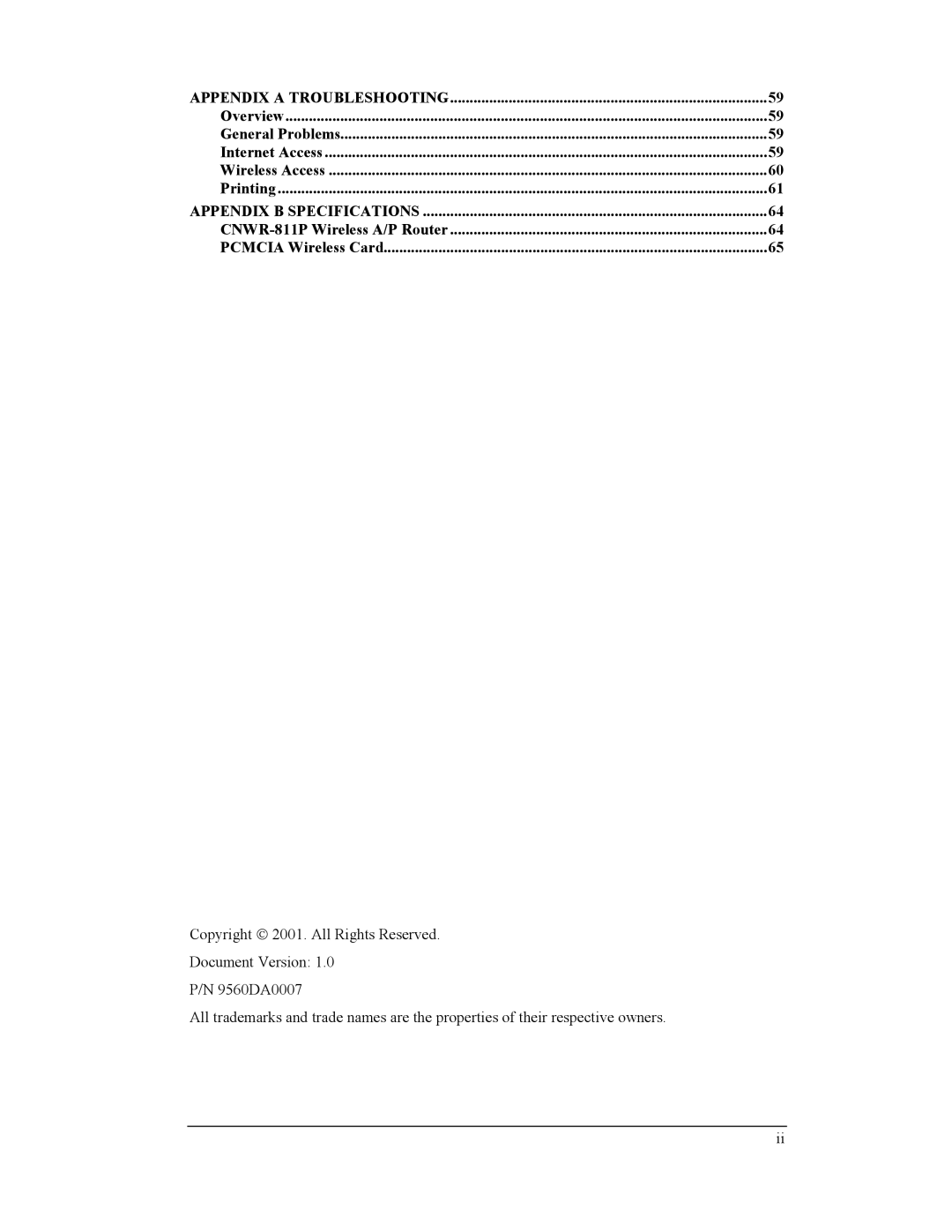 CNET manual Appendix B Specifications, CNWR-811P Wireless A/P Router Pcmcia Wireless Card 