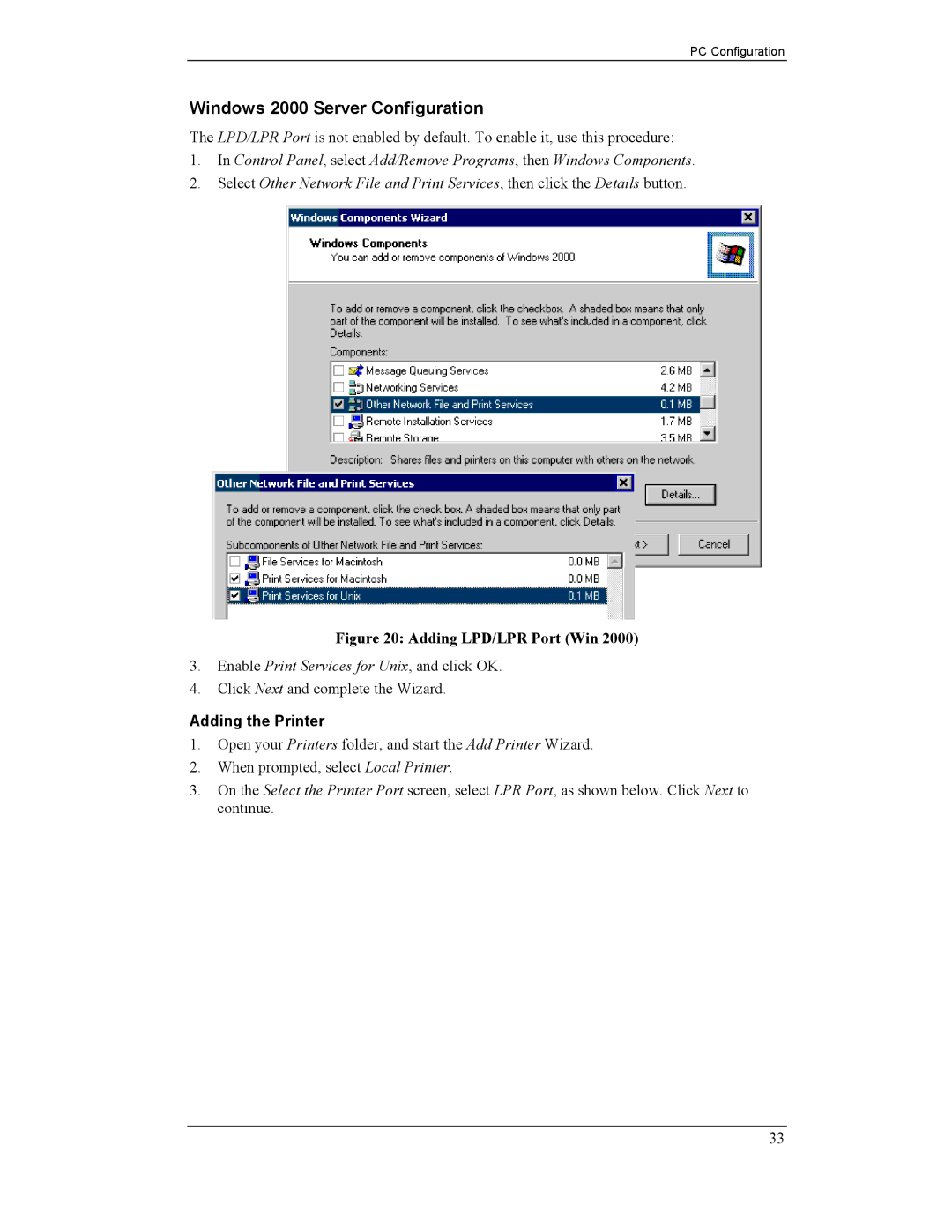 CNET CNWR-811P manual Windows 2000 Server Configuration, Adding the Printer 