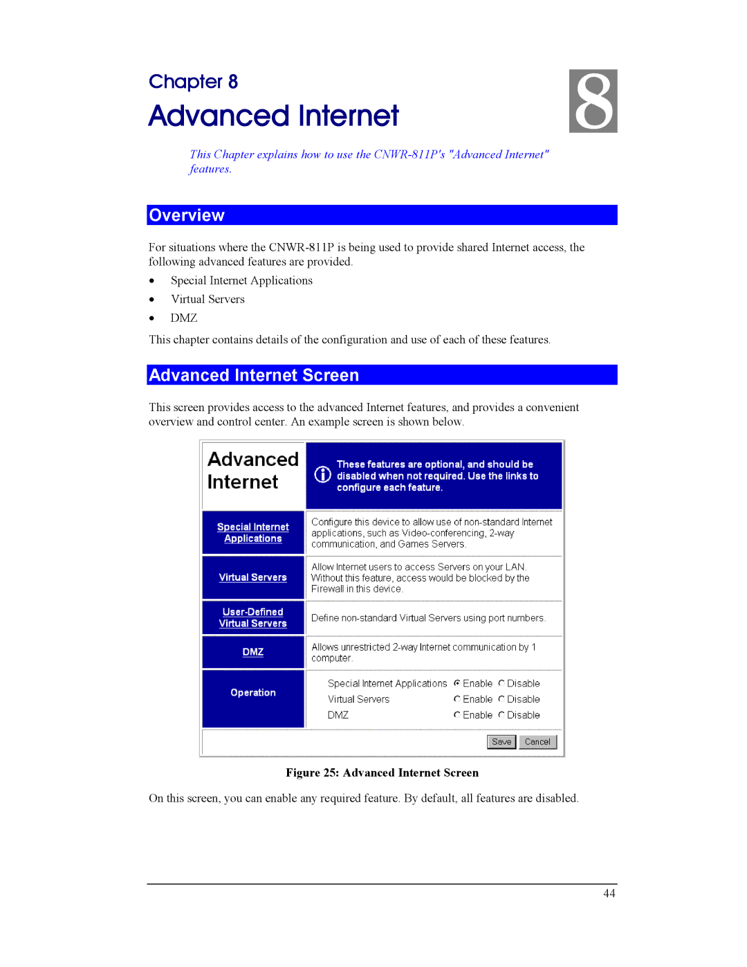 CNET CNWR-811P manual Advanced Internet Screen 