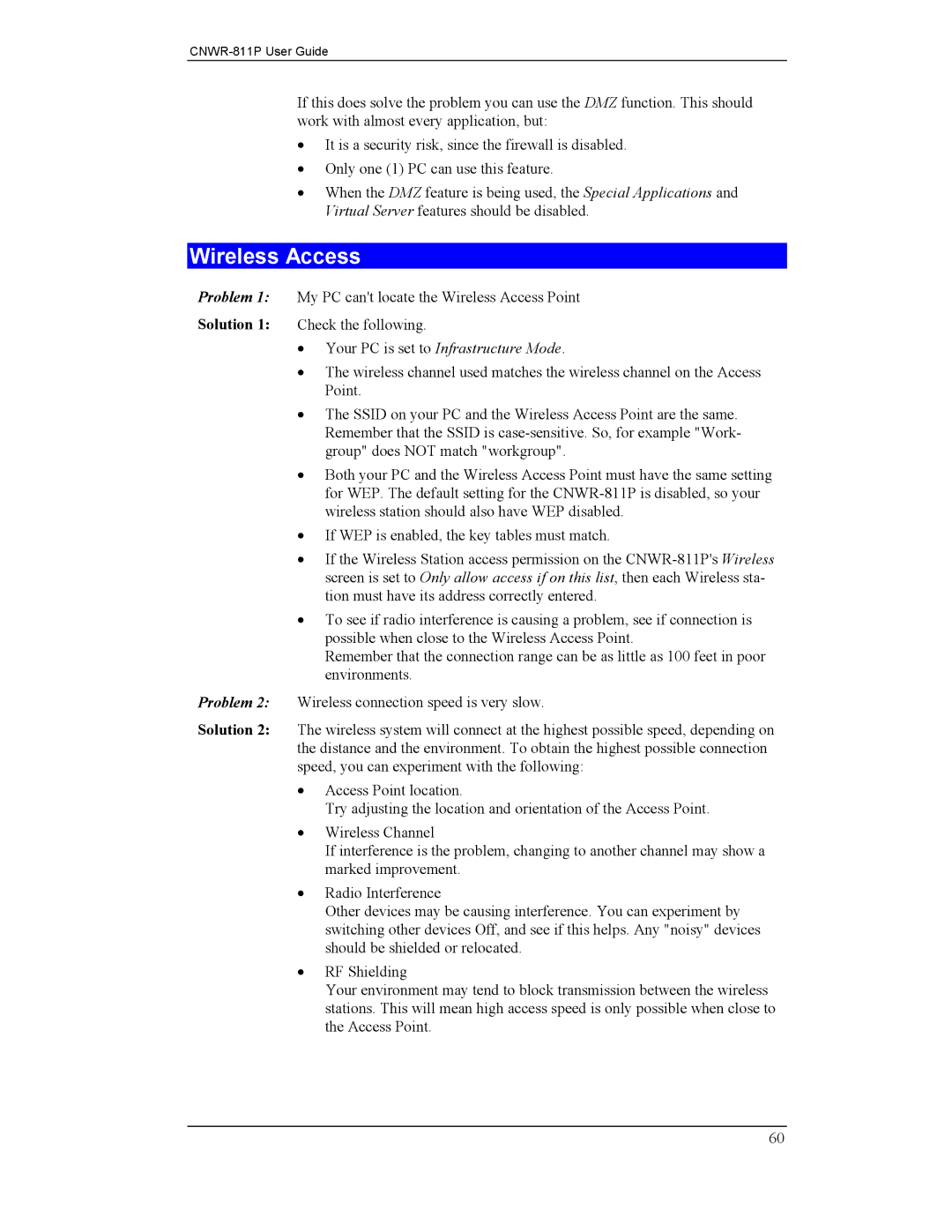 CNET CNWR-811P manual Wireless Access 