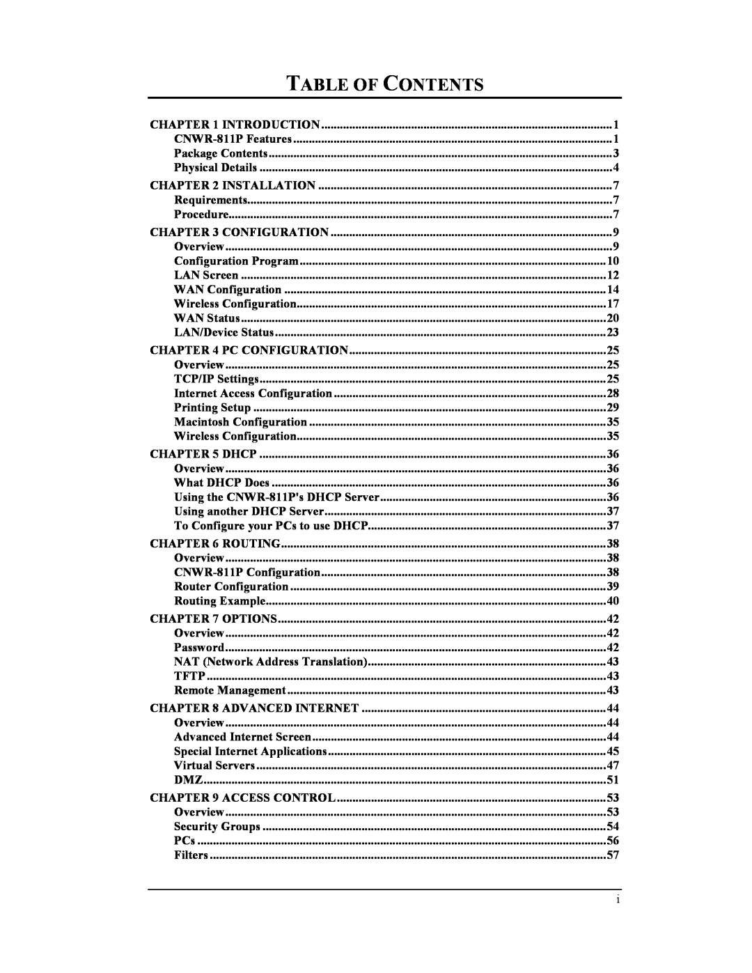 CNET CNWR-811P manual Table Of Contents 