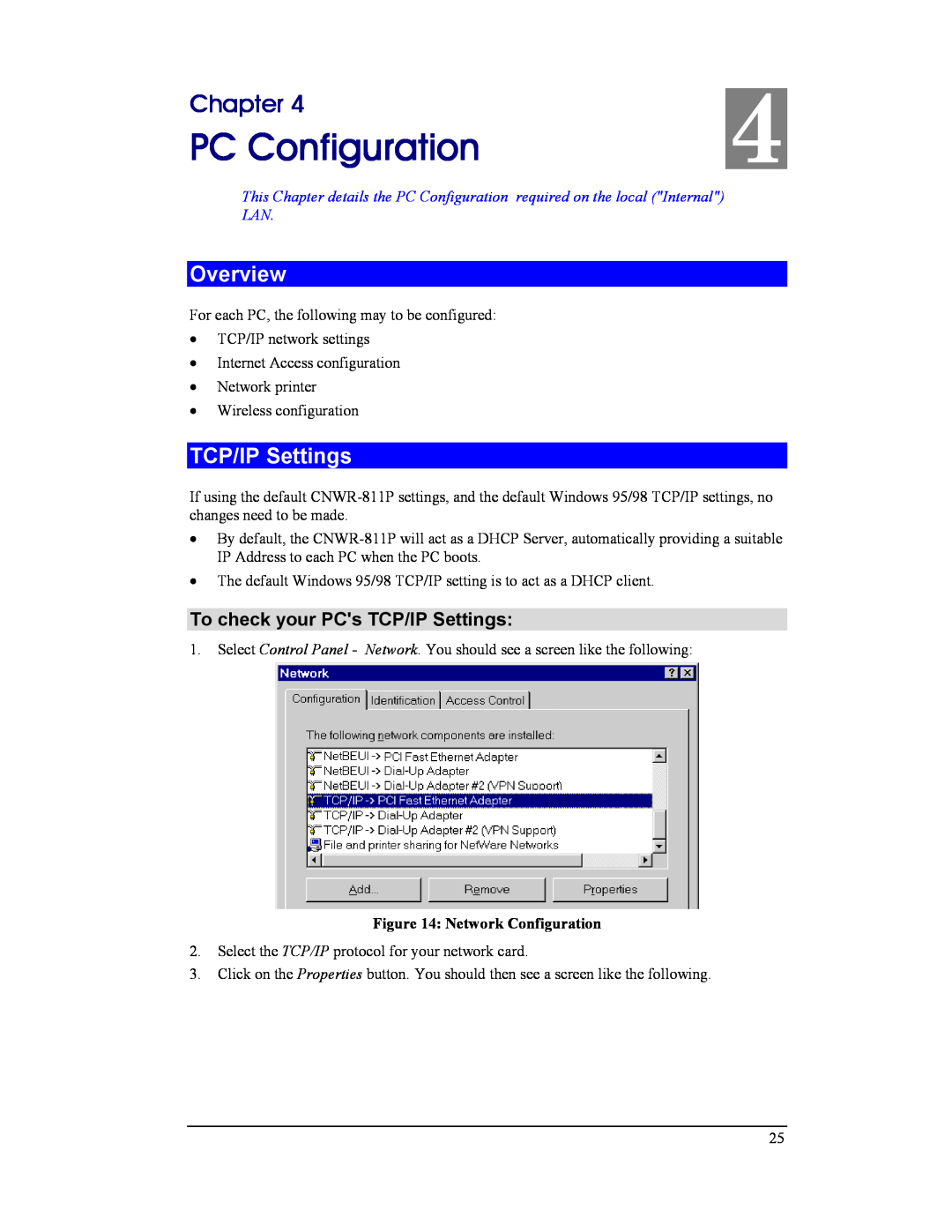 CNET CNWR-811P manual PC Configuration, To check your PCs TCP/IP Settings, Chapter, Overview 