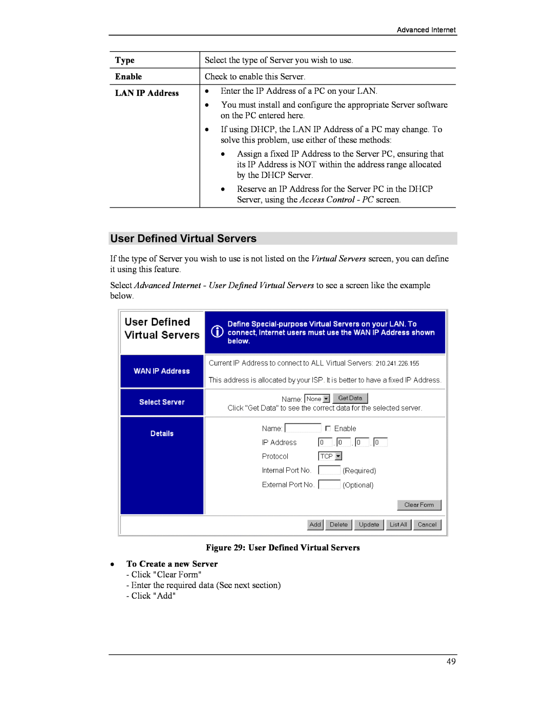 CNET CNWR-811P manual User Defined Virtual Servers 