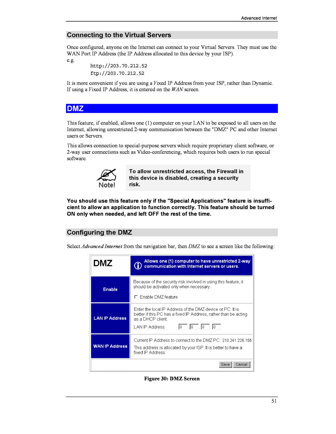 CNET CNWR-811P manual Connecting to the Virtual Servers, Configuring the DMZ 