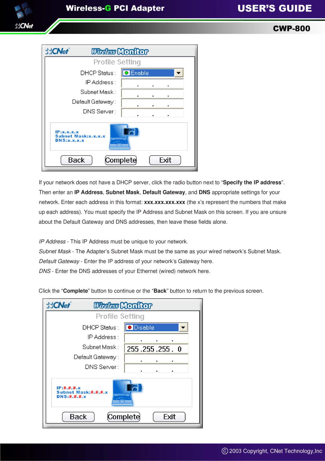 CNET CWP-800 manual 