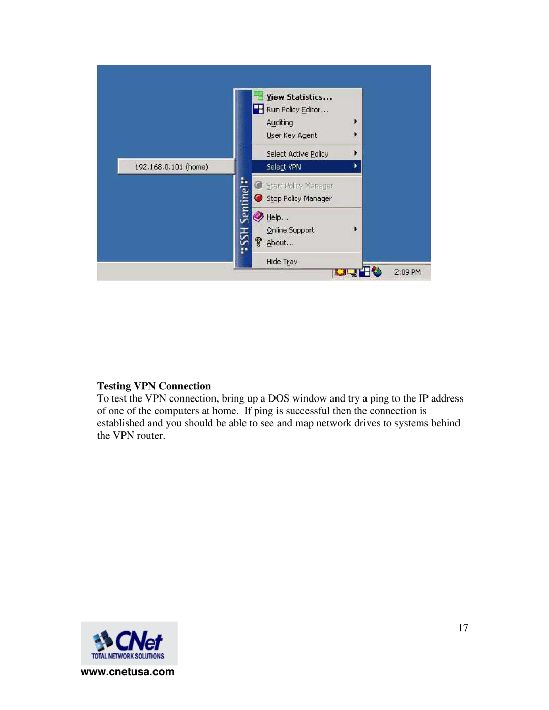 CNET CWR-854 manual Testing VPN Connection 