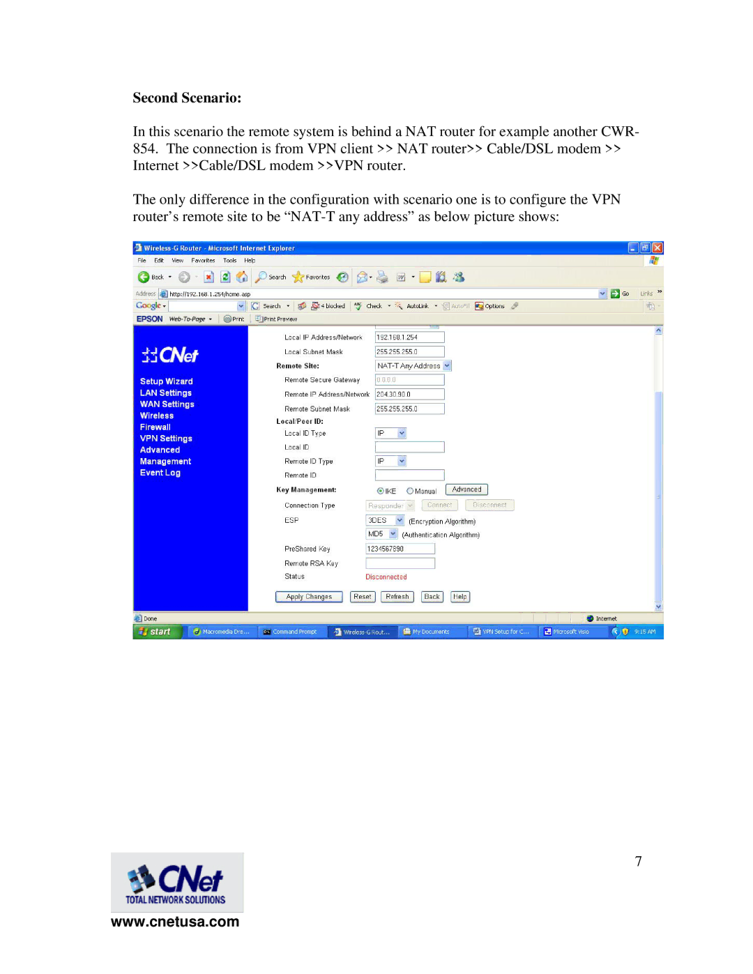 CNET CWR-854 manual Second Scenario 