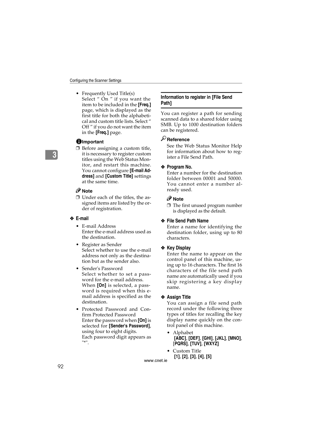 CNET Printer/Fax/Scanner/Copier appendix Information to register in File Send Path, Mail File Send Path Name, 3, 4 