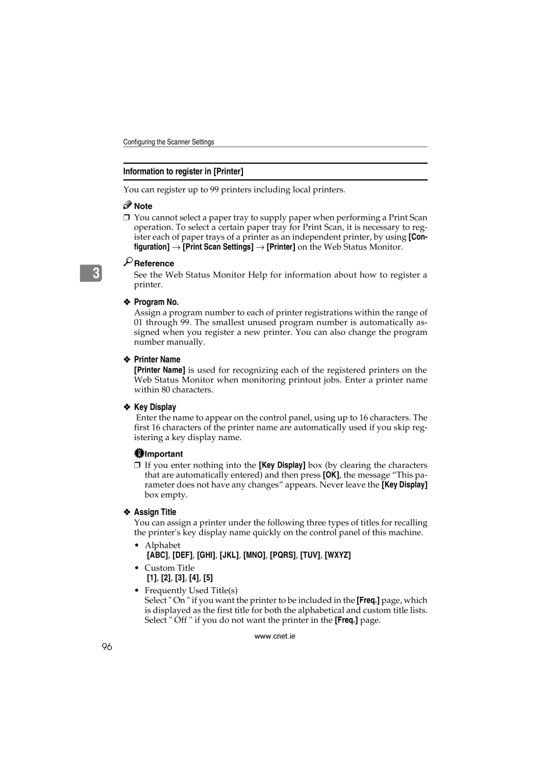 CNET Printer/Fax/Scanner/Copier appendix Information to register in Printer, Printer Name 