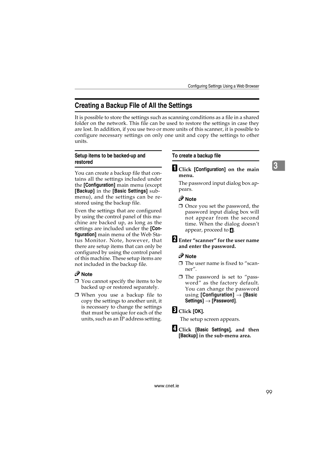 CNET Printer/Fax/Scanner/Copier Creating a Backup File of All the Settings, Setup items to be backed-up and restored 