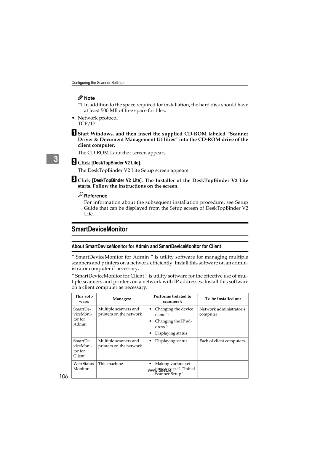 CNET Printer/Fax/Scanner/Copier appendix SmartDeviceMonitor, Click DeskTopBinder V2 Lite 