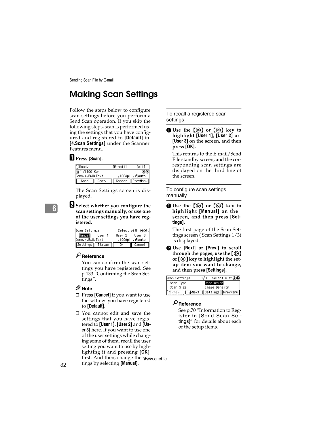 CNET Printer/Fax/Scanner/Copier Making Scan Settings, To recall a registered scan settings, To configure scan settings 