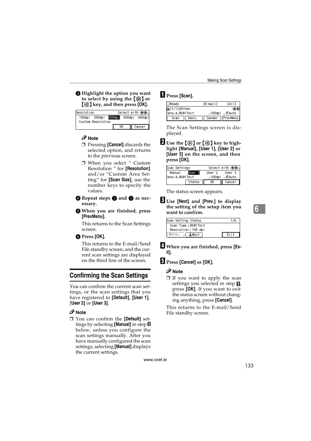 CNET Printer/Fax/Scanner/Copier appendix 133, Press Cancel or OK 