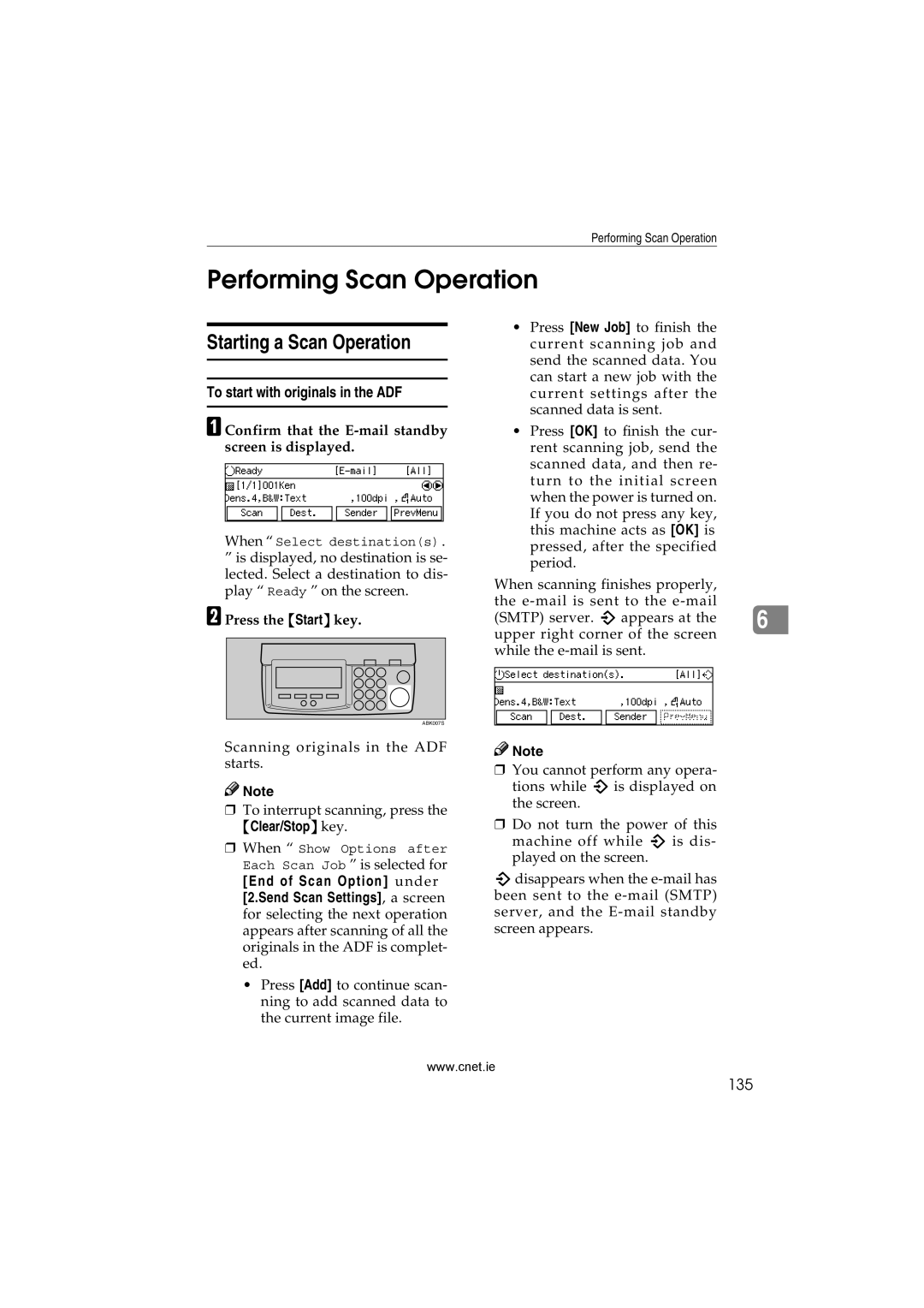 CNET Printer/Fax/Scanner/Copier Performing Scan Operation, Starting a Scan Operation, To start with originals in the ADF 