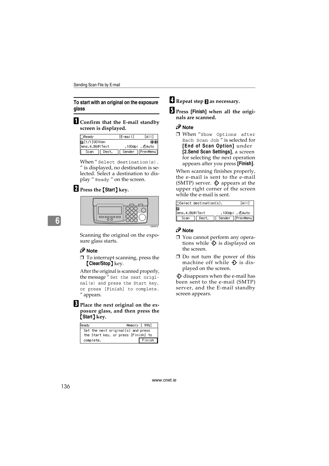 CNET Printer/Fax/Scanner/Copier appendix To start with an original on the exposure glass, 136 